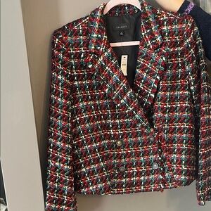 Talbots Women's Red and Green Plaid Blazer